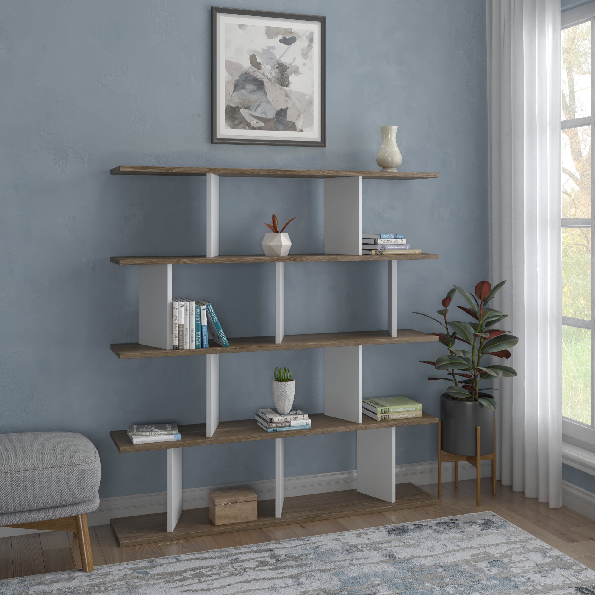 Ada Home Decor Jorin 4 Tier Open Shelf Cube Bookcase, Wenge/White