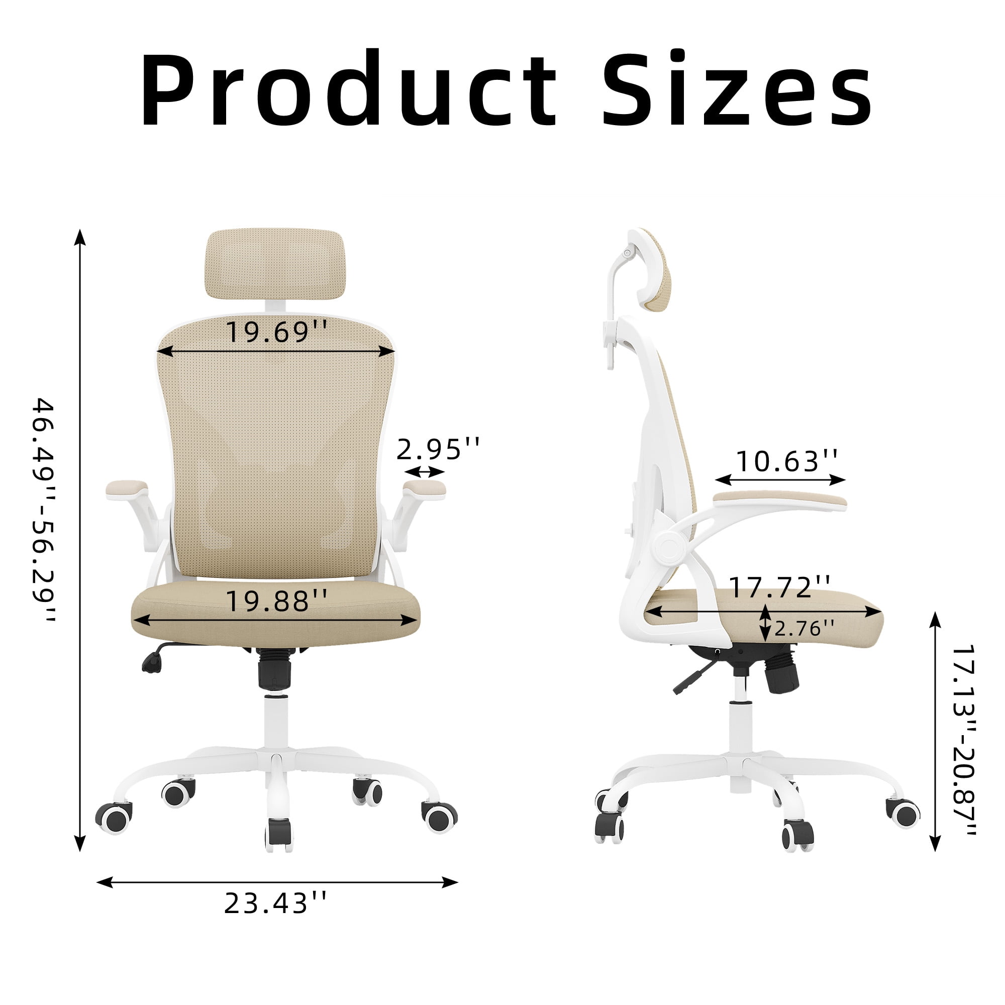 MAYEERTY Ergonomic Home Office Chair with Headrest, Flip-Up Armrests, Adjustable Lumbar Support, White-Khaki