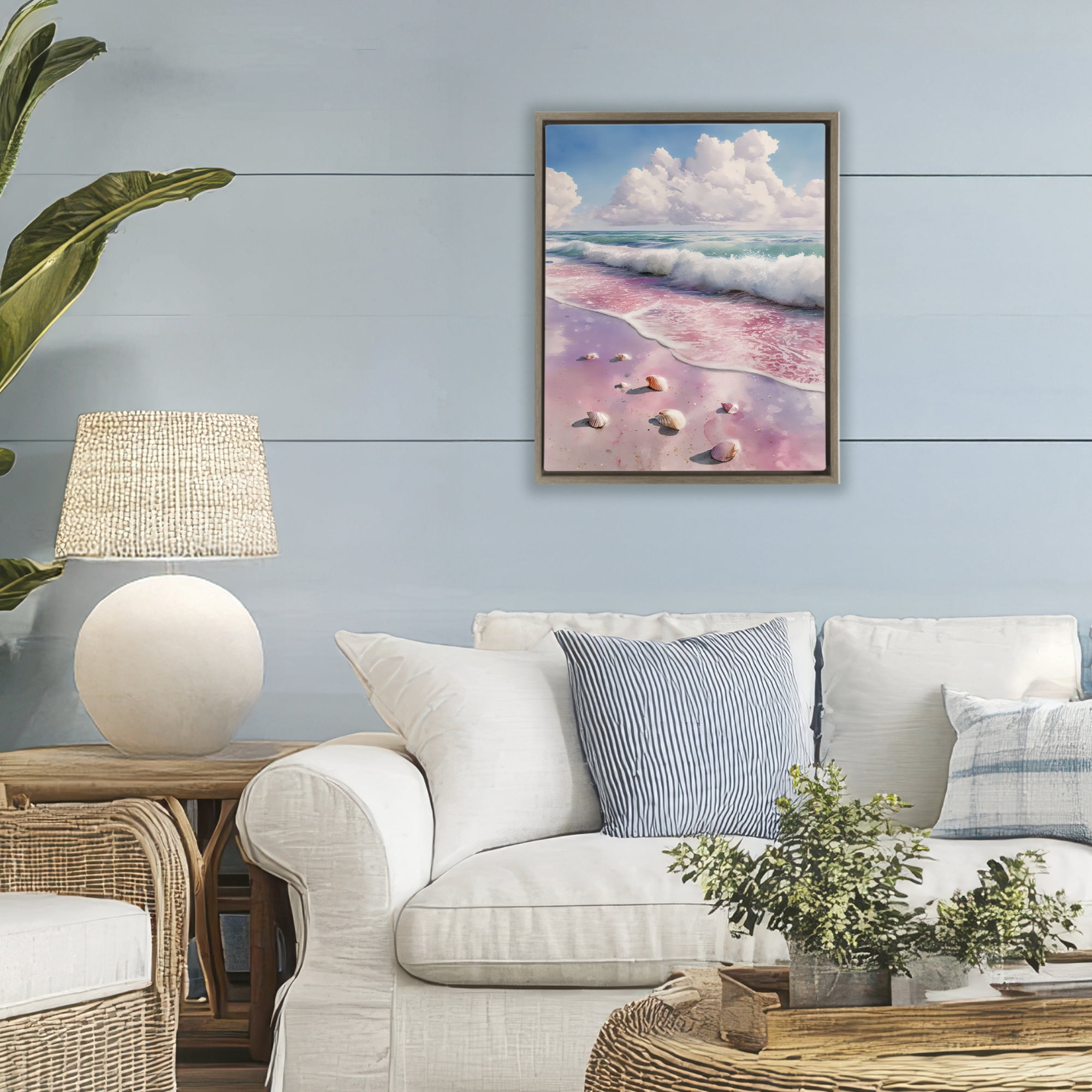 Stupell Industries Pink Sands with Scattered Shells Brown Framed Floater Canvas Wall Art, design by Franklyn Gregory