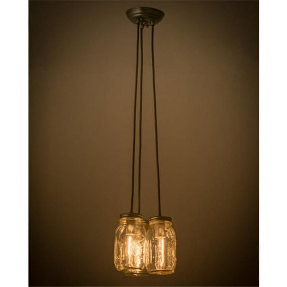 Meyda 165847 7 in. Mason Jar 3 Light Pendant, Sparkle Silver