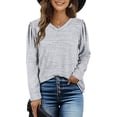 thumbnail image 1 of Pntutb moda mujer invierno cuello en V Puff manga larga sólido Casual camisa blusa Pntutb Pntutb-1757, 1 of 6