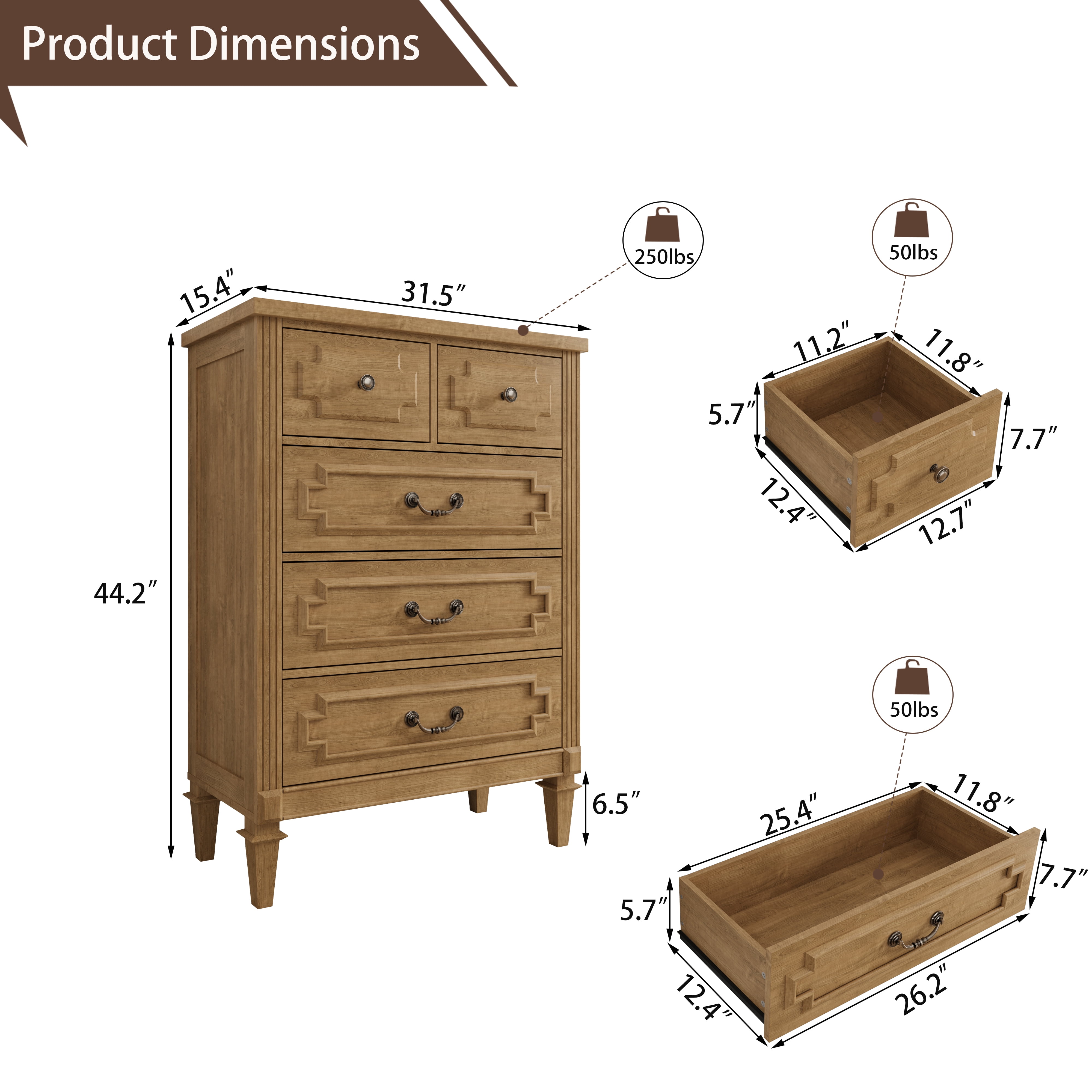 5 Drawers Dresser Chests for Bedroom, Wood Chset of Drawers, Dressers Organizer for Bedroom, Living Room, Hallway, Natural