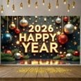 thumbnail image 3 of Golden Stars Happy Year Banner Christmas Ornaments 2026 New Year Display Pine Branches Shiny Lights Festive Backdrop for New Year Party Holiday Gathering Indoor Decoration, 3 of 9