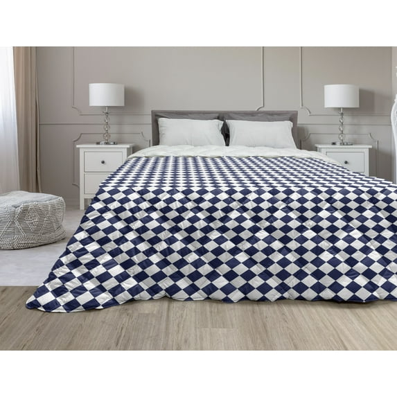 Americana Down Alternative Comforter, Half Triangles Diamond Shapes Retro Navy Inspired Art Print, Microfiber Quilt for All Season, 5 Sizes, Red Dark Blue and White, by Ambesonne