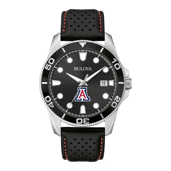 Men's Bulova Black Arizona Wildcats Corporate Collection Leather Strap Watch