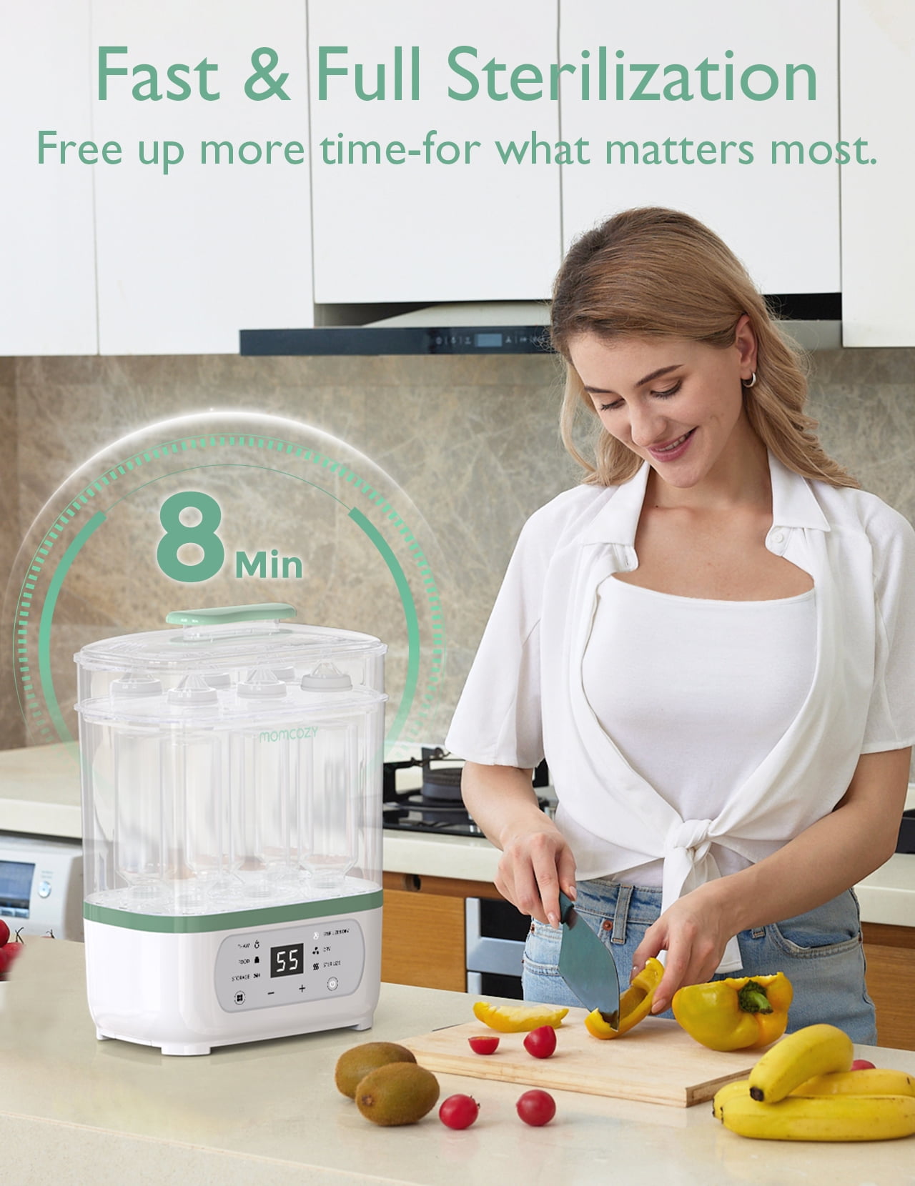 Momcozy Bottle Sterilizer and Dryer, 8-in-1 Electric Steam Bottle Sterilizer for Baby Bottles, Pacifiers, Pump Parts