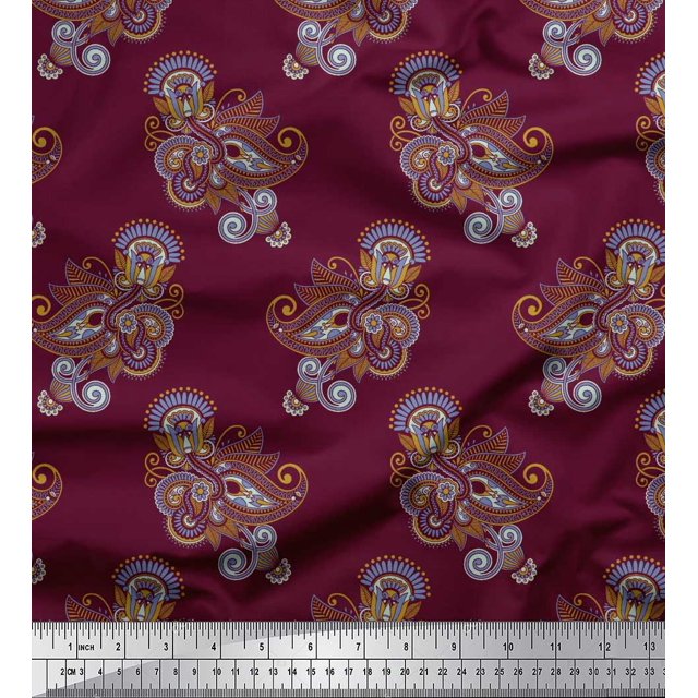 Soimoi polyester Crepe Fabric Artistic Paisley Printed Craft Fabric by the Yard 42 Inch Wide