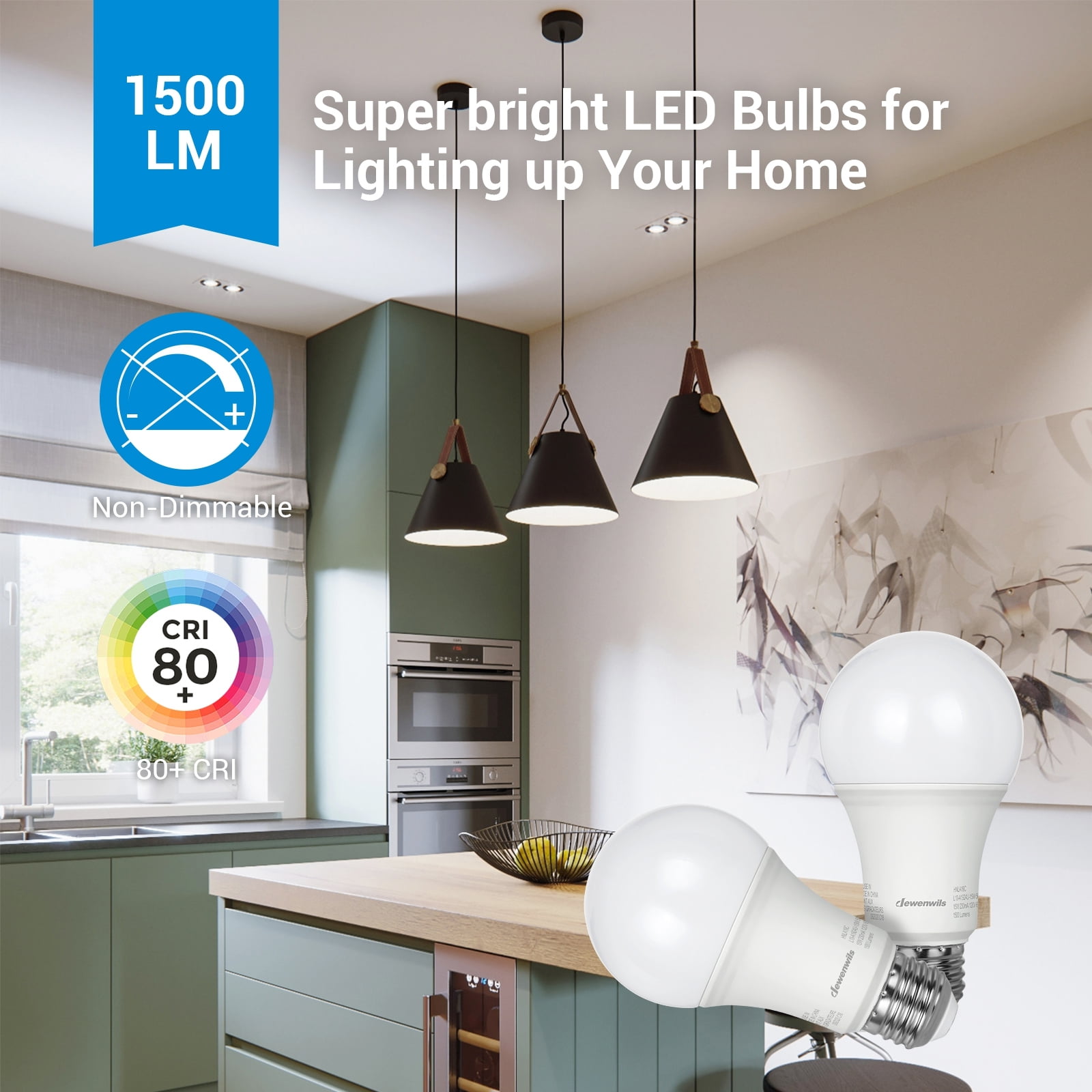 DEWENWILS 8-Pack Daylight LED Light Bulbs 100 Watt Equivalent,1500 Lumen 14 Watt 5000K E26 Base