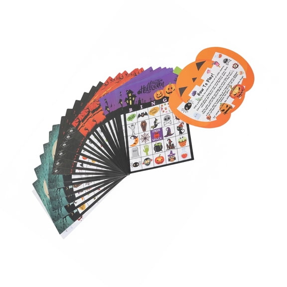 Complete Halloween Bingo Game Set 24 Player Capacity Recycled Paper Specter Bat Themed Designs