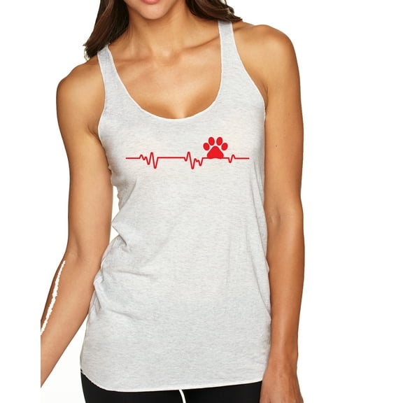 Wild Bobby, Dog Heartbeat | Paw Print EKG Lifeline | Veterinarian Vet Tech Dog Lover Tri-Blend Racerback Tank Top, Heather White, X-Large