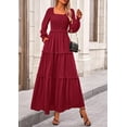 thumbnail image 4 of Vestido PRETTYGARDEN Maxi de Manga Larga con Lunares Suizos Rojo XS, 4 of 6