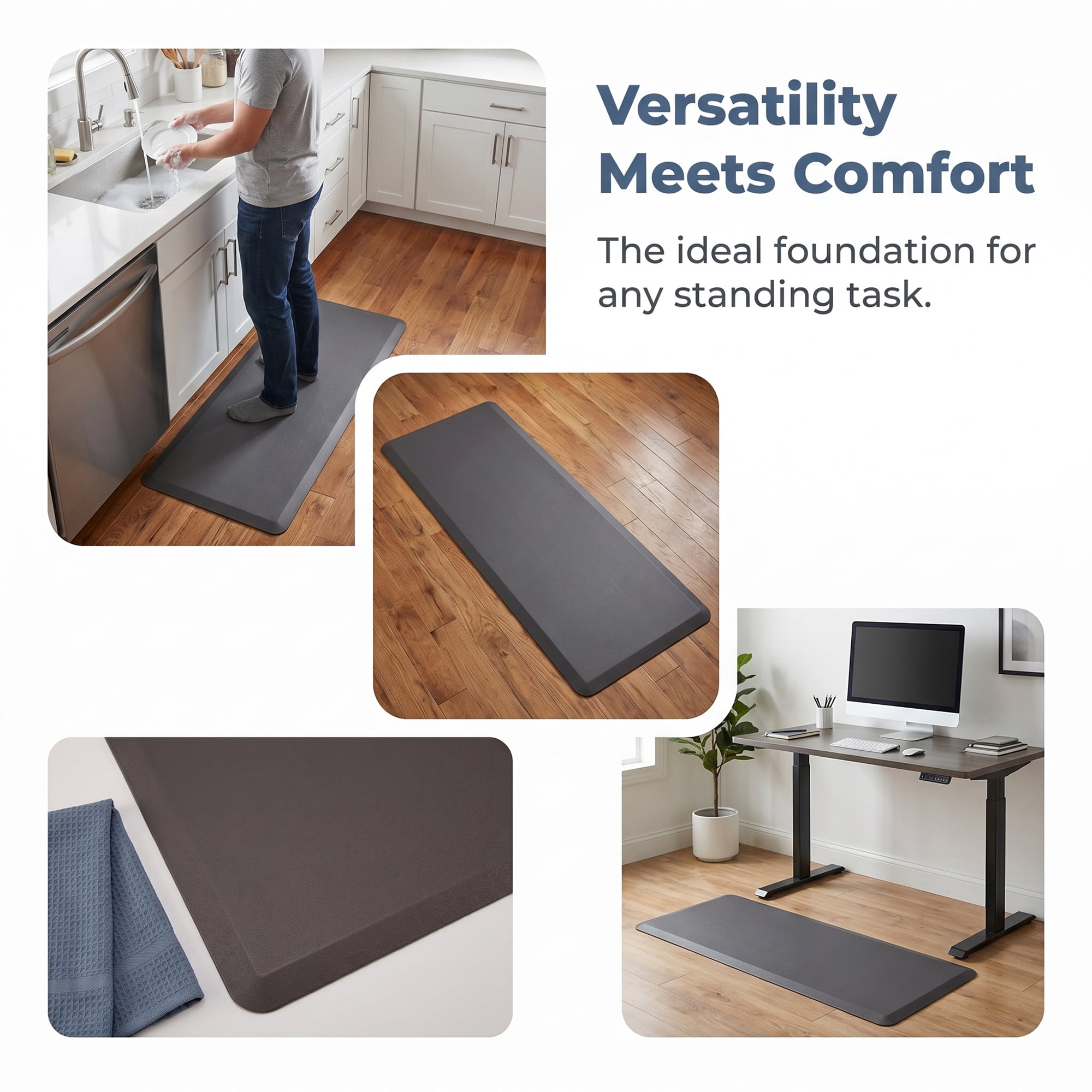 Unique Bargains Anti-Fatigue Cushioned Ergonomic PVC Floor Rug Dark Grey 47" x 17"