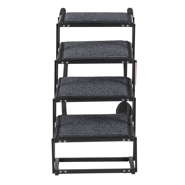 KFFKFF Dog Stairs for Car, 4 Steps Extra Wide Foldable Dog Ramp for Large Dogs with Non-Slip Rug Surface, Portable Lightweight Pet Ladder, Support up to 200 lbs