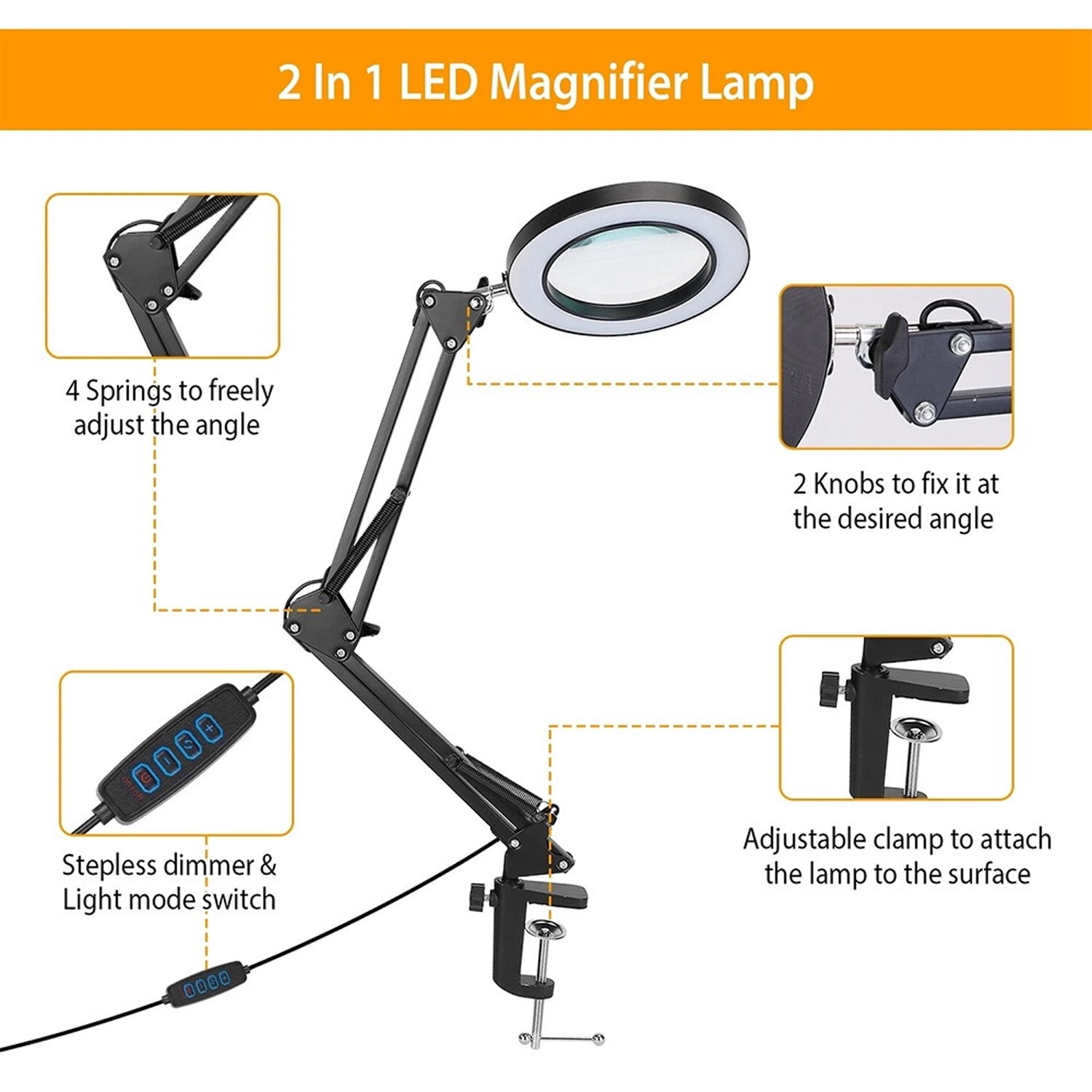 CAMOTUSE USB Magnifying Glass with LED Light 10X Magnifier Crafts Reading Desk Stand Lamp