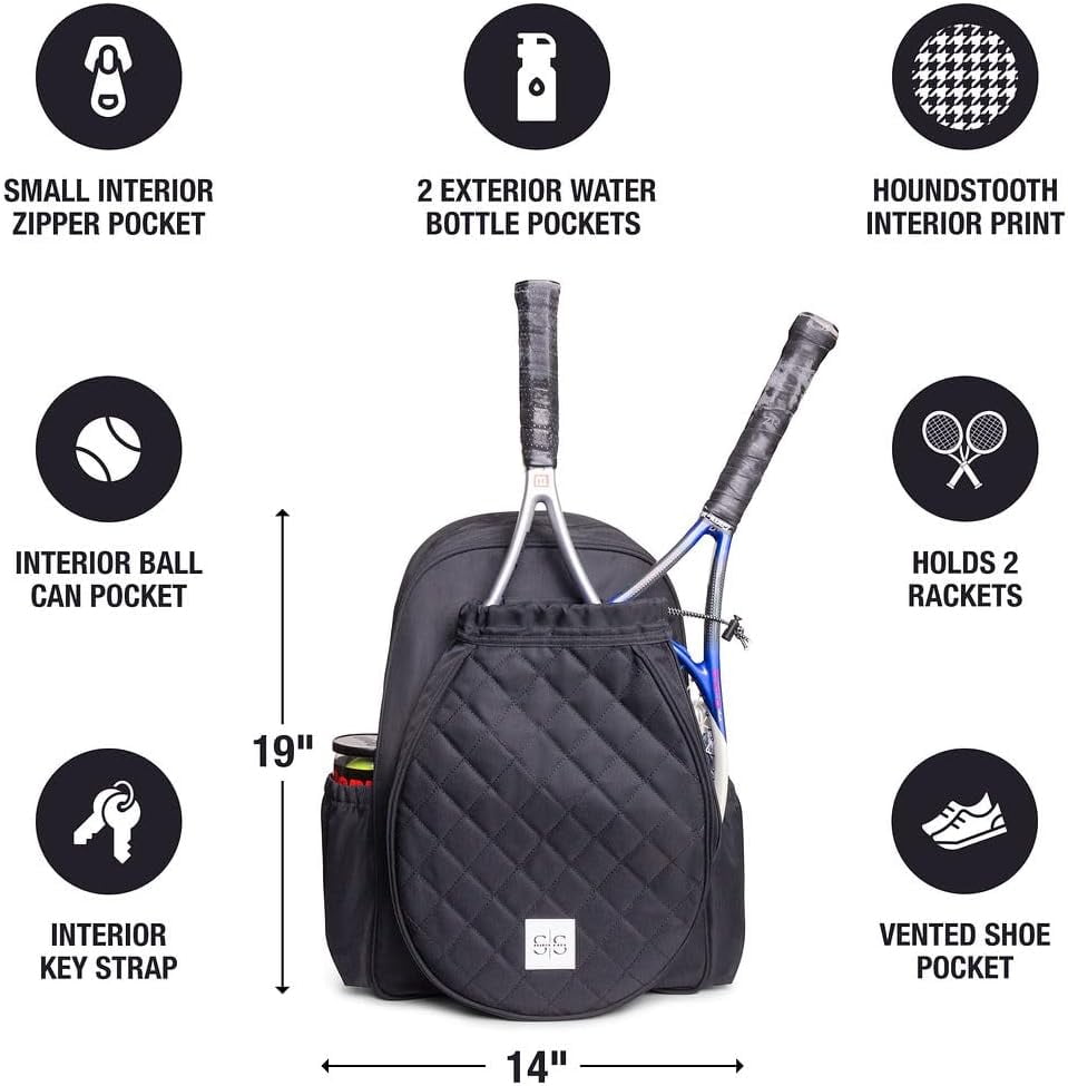 Womens Tennis Bag, Tennis Racket Bag Vented Shoe Pocket, Tennis Backpack for Women Men Holds 2 Rackets, Compact Backpack Storage Organization for Balls, Shoes, & More, Suitable for Tennis Pickleball