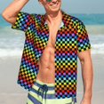 thumbnail image 7 of Pofeuu Rainbow Chequerboard Print Hawaiian Shirt for Men Sleeves Casual Button Down Summer Beach Dress Shirts T-Shirts,Large, 7 of 7