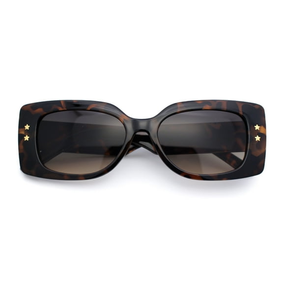 Womens Star Stud Rectangle Mod Thick Temple Plastic Retro Sunglasses Tortoise - Black Brown