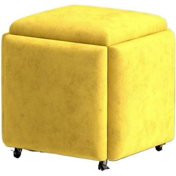 5 in 1 Sofa Stool, 15in Stackable Nesting Ottoman Foot Rest with Swivel Casters, Multifunctional Makeup Stool (Color : Yellow)