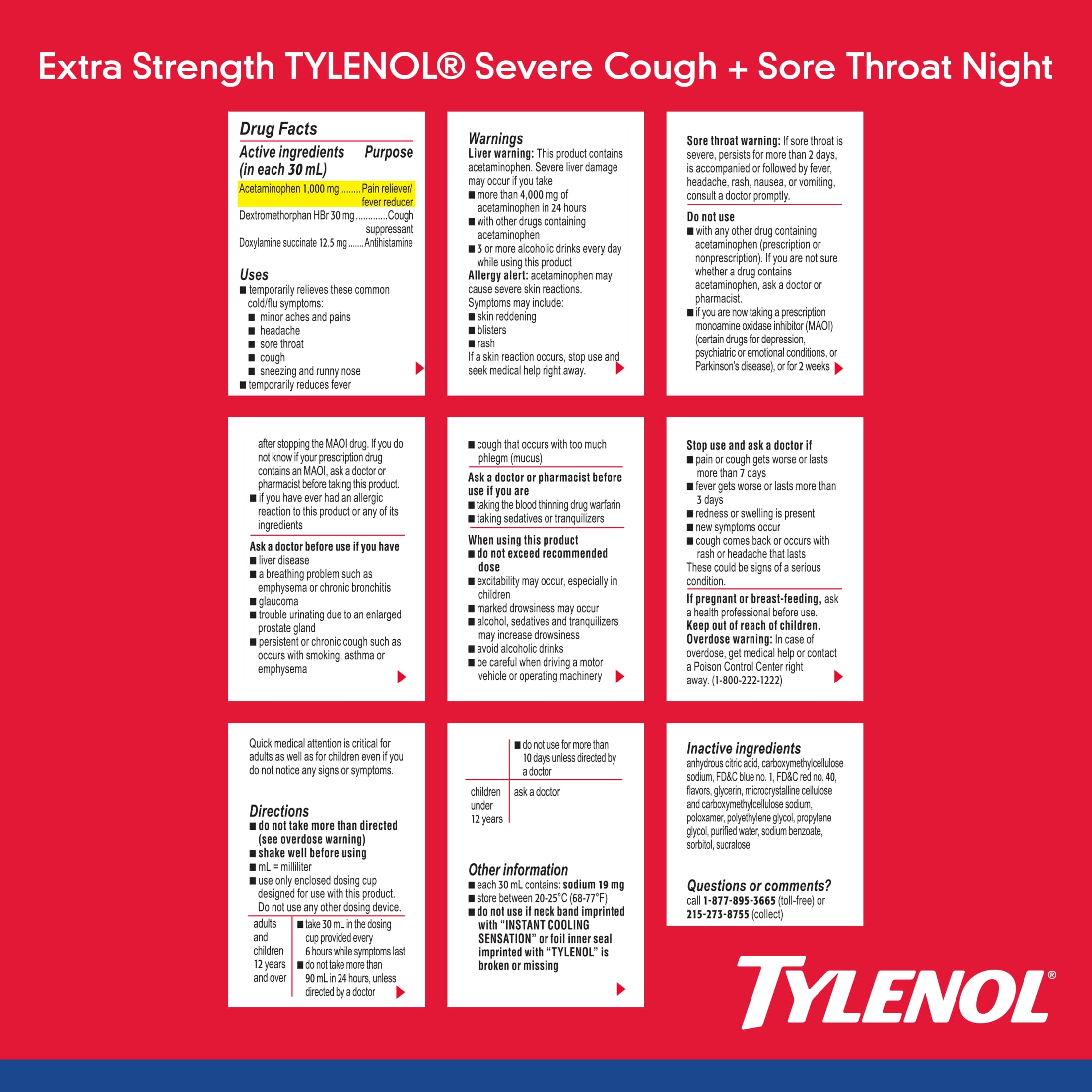 Tylenol Extra Strength Cold + Flu Multi-Symptom Night Liquid Cold Medicine