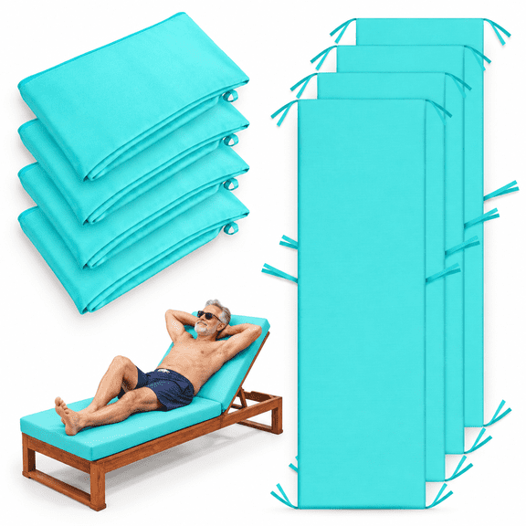 4 Pack Blue Waterproof Outdoor Chaise Lounge Cushion Covers with Zipper and Ties