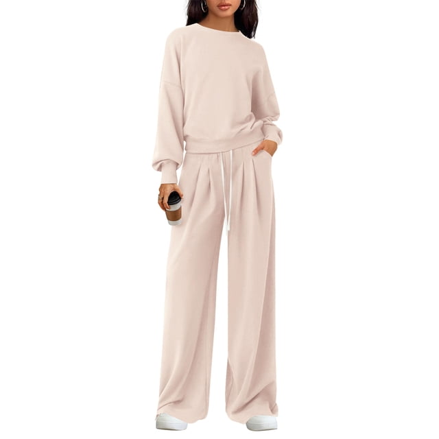 Conjunto de Lounge PRETTYGARDEN para Mujer 2 Piezas Manga Larga XXL Beige