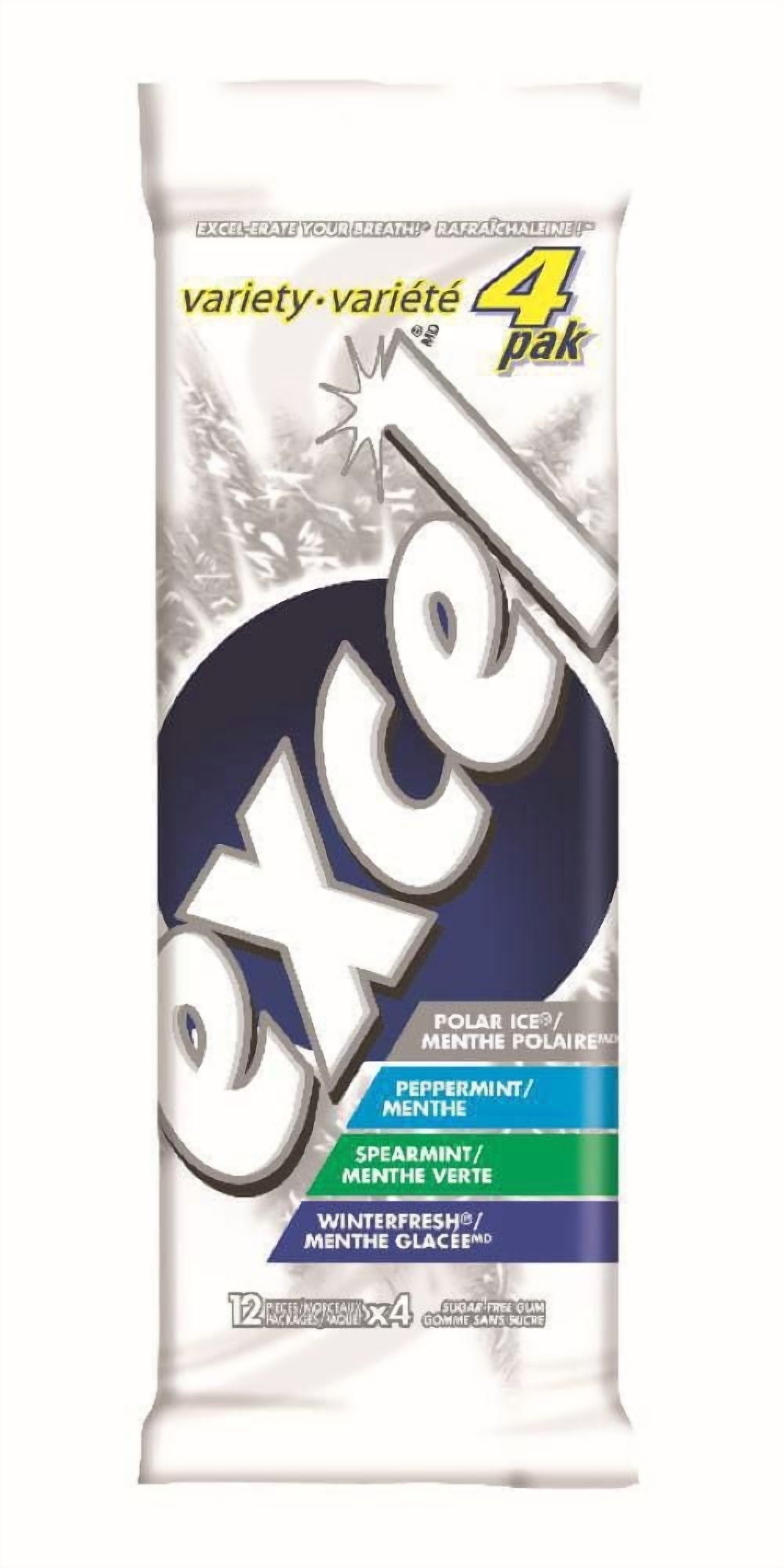 Excel Variety Pack Chewing Gum, Sugar-Free, 12 Pellets, Pack of 4, 4 Packs, 12 Pellets