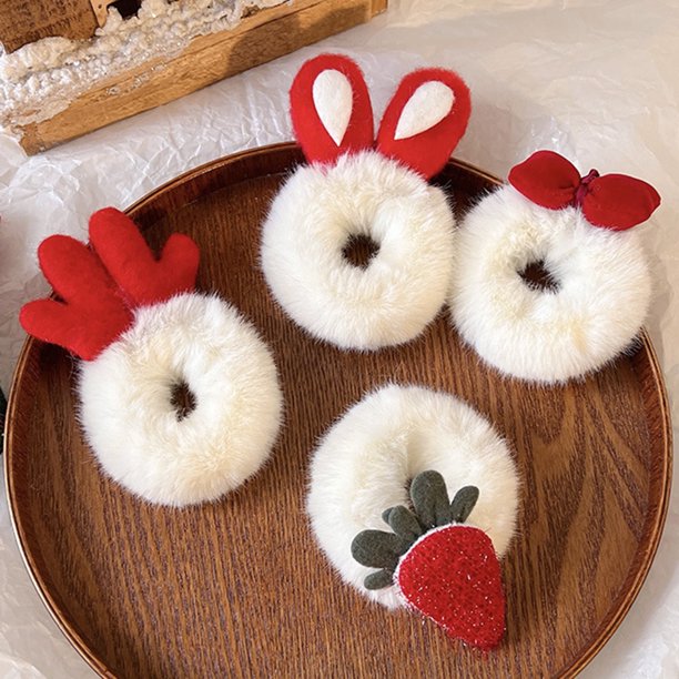 SUSUchens - Coletero de felpa para otoño e invierno, con orejas de conejo, cuerno de ciervo, lazo, zanahoria, suave, para mujer y niña, accesorio para el pelo de Navidad y Año Nuevo, estilo B