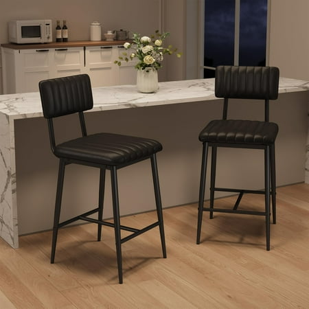Gaderth 25.6" Counter-Height Modern Bar Stools Set of 2,400LBS Heavy-Duty PU Leather Kitchen Island Bar Chairs with Sturdy Metal Frame & Thick Segmented Cushion, Backrest