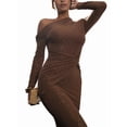 thumbnail image 3 of Women'S Dress Fall Winter French Long Sleeve Slim Fit Maxi Dress Formal for Women Brown L, 3 of 7
