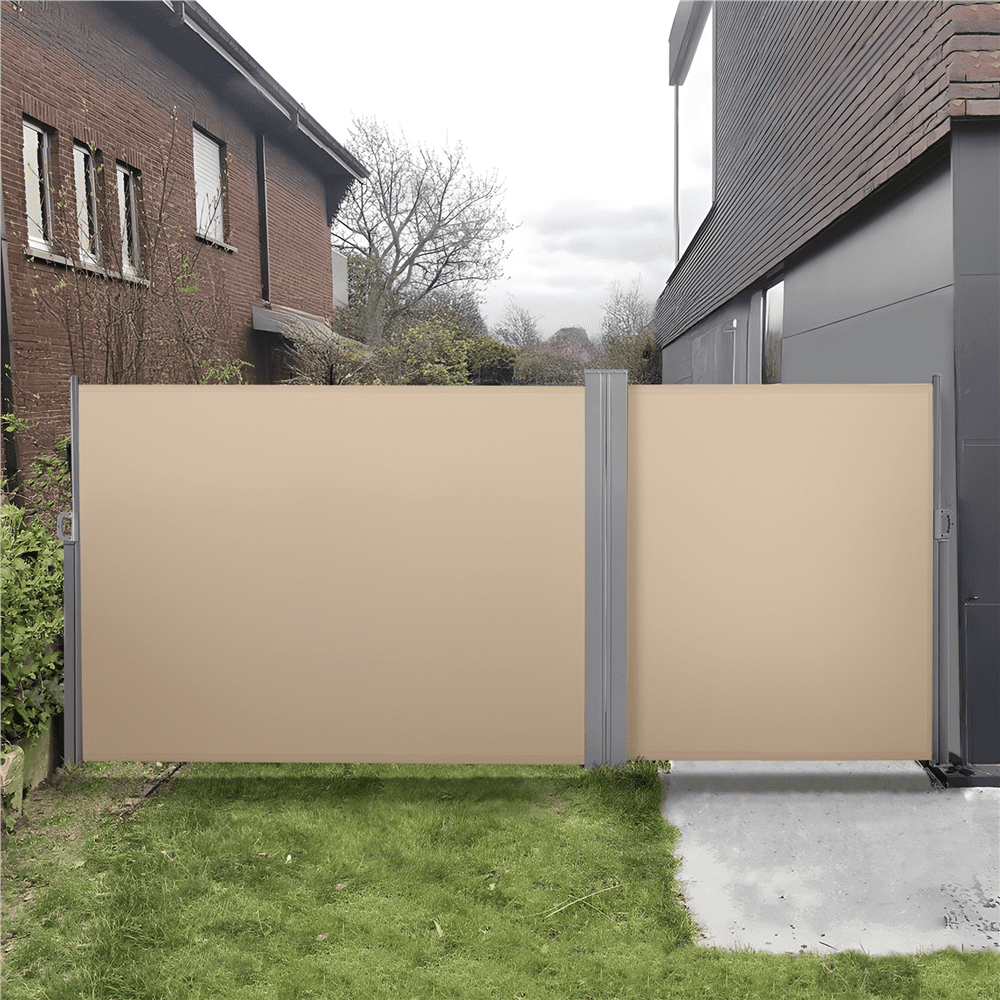 Alden Design 19.7'L x 6'H Double Folding Retractable Side Awning for Privacy Patio, Beige