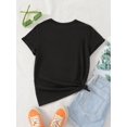 thumbnail image 2 of Camiseta de manga corta con cuello redondo y estampado de letras para niña preadolescente, de algodón, con cuello redondo y manga corta, corte holgado informal, lavable a máquina, ideal para uso inf, 2 of 5