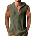 thumbnail image 2 of pstuiky Camiseta sin mangas para hombre, Cárdigan de lino con capucha y botones para hombre, sin mangas, informal Chaleco de hombre s, 2 of 6