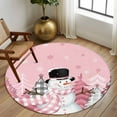 thumbnail image 3 of Pink Snowman Christmas Round Area Rug 6 FT, Bedroom Area Rug, Winter Snowflake Xmas Tree Pink Grey Plaid Washable Soft Circular Carpet Floor Mat for Kitchen Dining Room Home Office Kids Room, 3 of 9