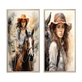 thumbnail image 2 of Designart "Trailblazing Spirit of the Cowgirl" Cowgirls Framed Wall Art Set Of 2 - Grey People Framed Canvas Set For Living Room Decor, 2 of 7
