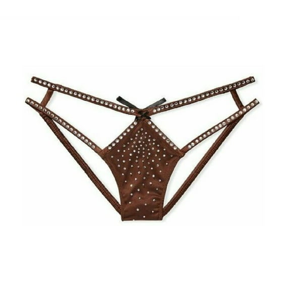 Victoria's Secret Dream Angels Strappy Satin Shine Rhinestones Cheeky Panty Espresso Brown Size Medium New