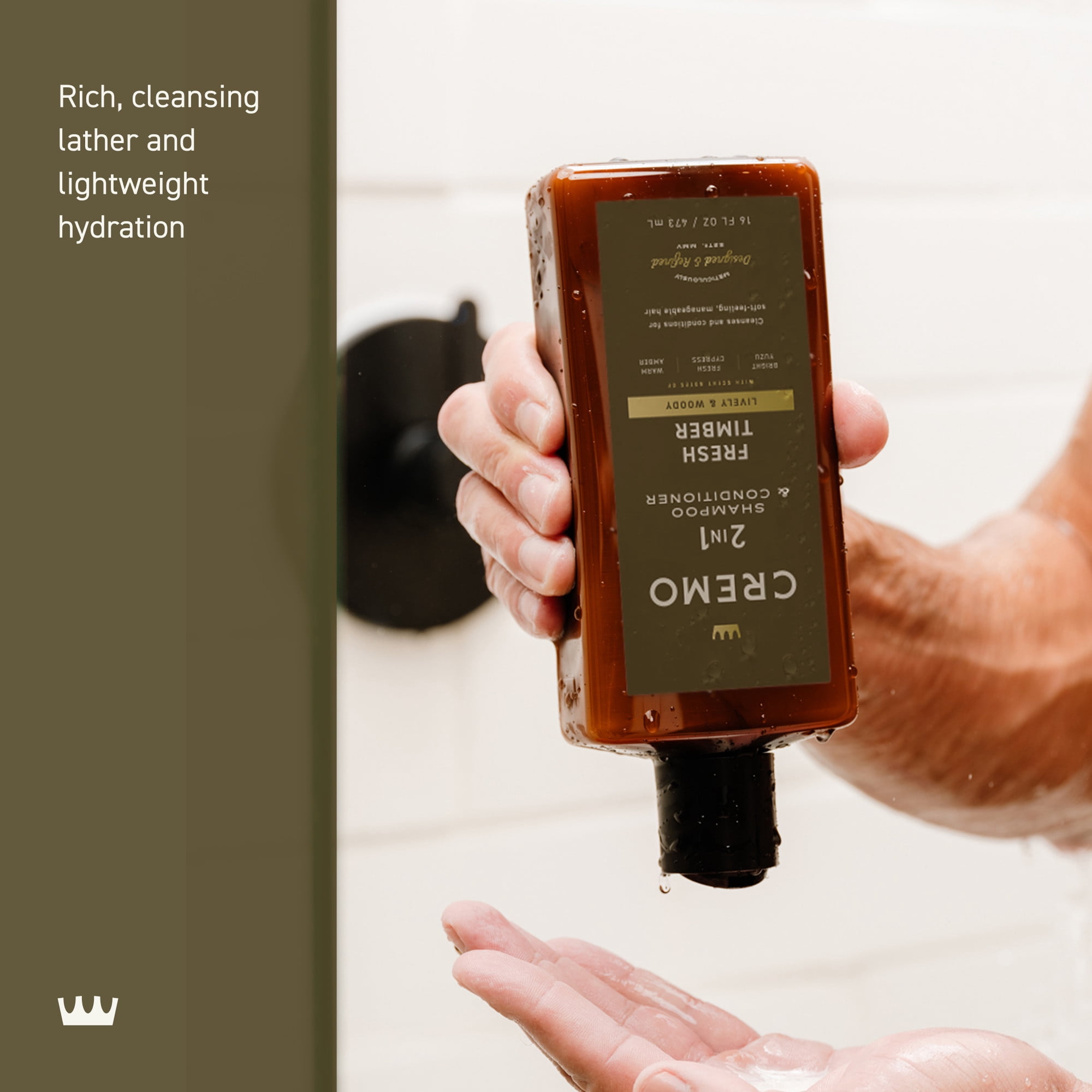 Cremo 2-in-1 Men's Shampoo and Conditioner, Fresh Timber Scent, 16