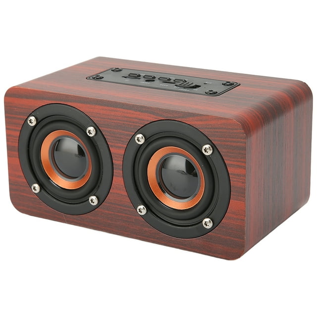 Portable Speaker, 90Hz-20KHz Built In Mic Retro Speaker Deep Bass Powerful Sound For Computer For Projector Red Wood Grain