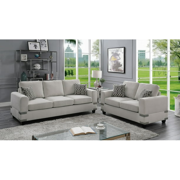2pcs Sofa Set Plush Cushion Elegant Beautiful Home Mushroom Color Chenille Sofa Loveseat Couch Living Room Furniture Pillows Walmart Com Walmart Com