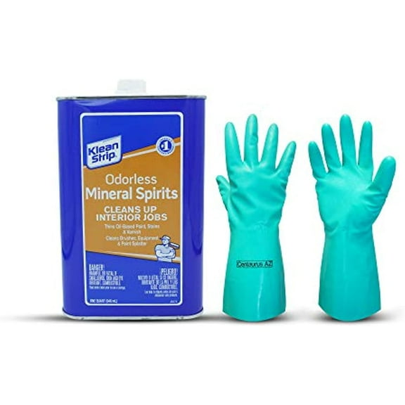 Klean Strip Odorless Mineral Spirits, Paint Thinner Non-Flammable with Centaurus AZ Gloves -1 Qt