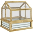thumbnail image 2 of Outdoor Lighting Outsunny Raised Garden Bed with Polycarbonate Greenhouse, Garden Wooden Cold Frame Greenhouse Flower Planter Protection, Peak Roof, 35.5" x 31.5" x 36", Natural,Outdoor String Lights, 2 of 5