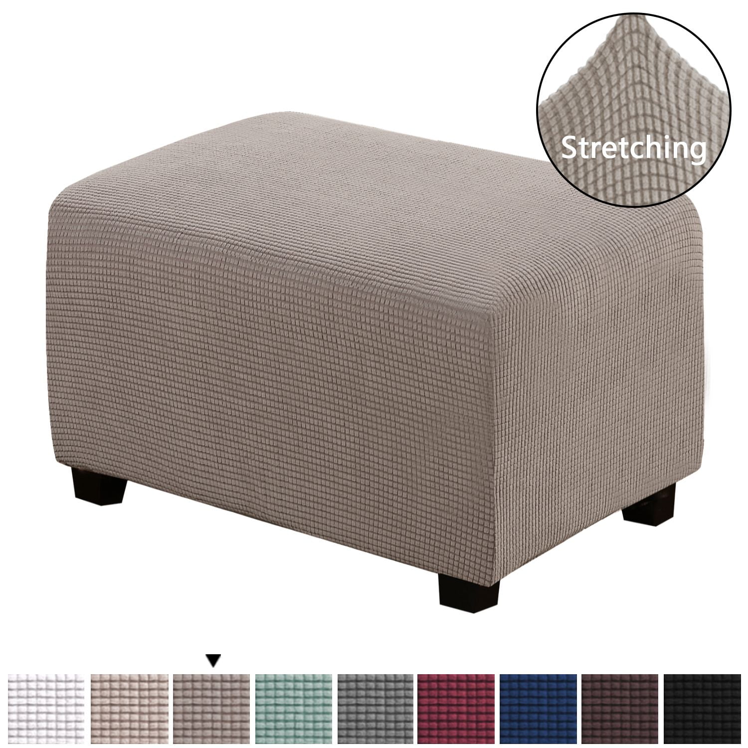 H.VERSAILTEX 1Piece Jacquard Spandex Ottoman Stretch Slipcover, Taupe