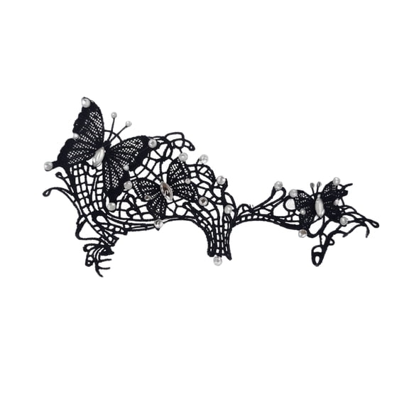 Mskk Masquerade Mask for Women, Lace Butterfly Rhinestone Half‑Face Mask Halloween Mardi Gras Carnival Costume Ball Cosplay Party Accessory for Night Event, Black