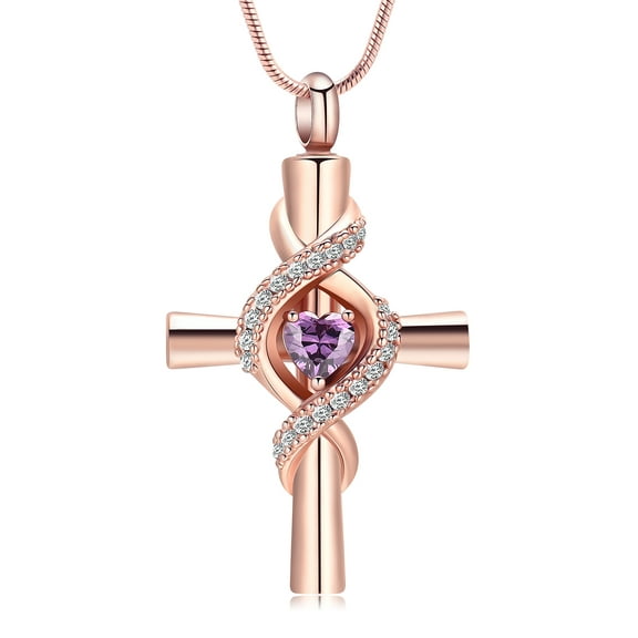 Prayer Cross with Crystal Heart Cremation Jewelry for Ashes Urn Necklace Lockets for Human Ashes Holder Memory Necklace