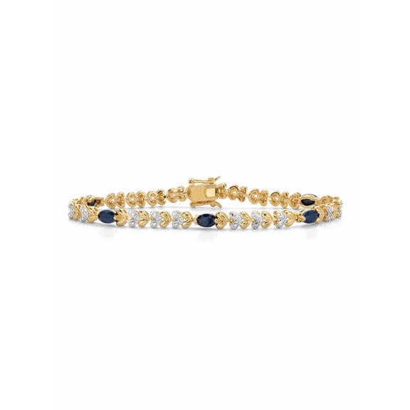 PalmBeach Jewelry Genuine Oval-Cut Blue Sapphire and Diamond Accent Two-Tone Heart-Link Bracelet 3.01 TCW Gold-Plated 7.25"