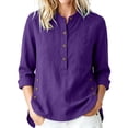 thumbnail image 2 of TGSLY Henley Tops for Women Lightweight Soft Half Button Down 3/4 Sleeve Shirts Loose Fit Dressy Casual Button Side Split Hem Solid Color Blouses S, 2 of 10