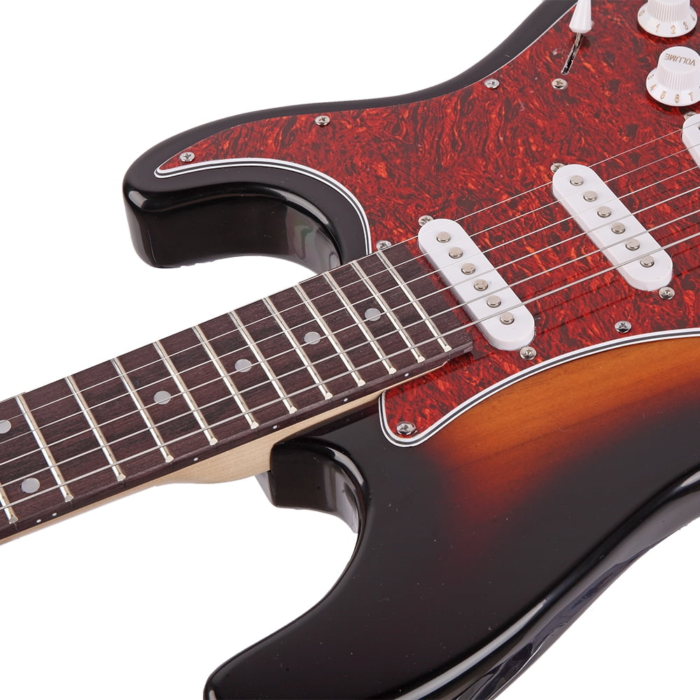Private Jungle Glarry GST3 Pearl White Pick Guard Electric Guitar Bag Shoulder Strap Pick Whammy Bar Cord Wrench Tool,Sunset Color