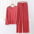 thumbnail image 2 of Sentmoon 2 Pcs Pantalons de Pyjama Femme Col Rond Chemises de Nuit pour Femmes Adultes Manches Longues Coupe Décontractée Couleur Unie Ensembles de Détente Femme pour Matin de Noël Rouge TG, 2 of 4