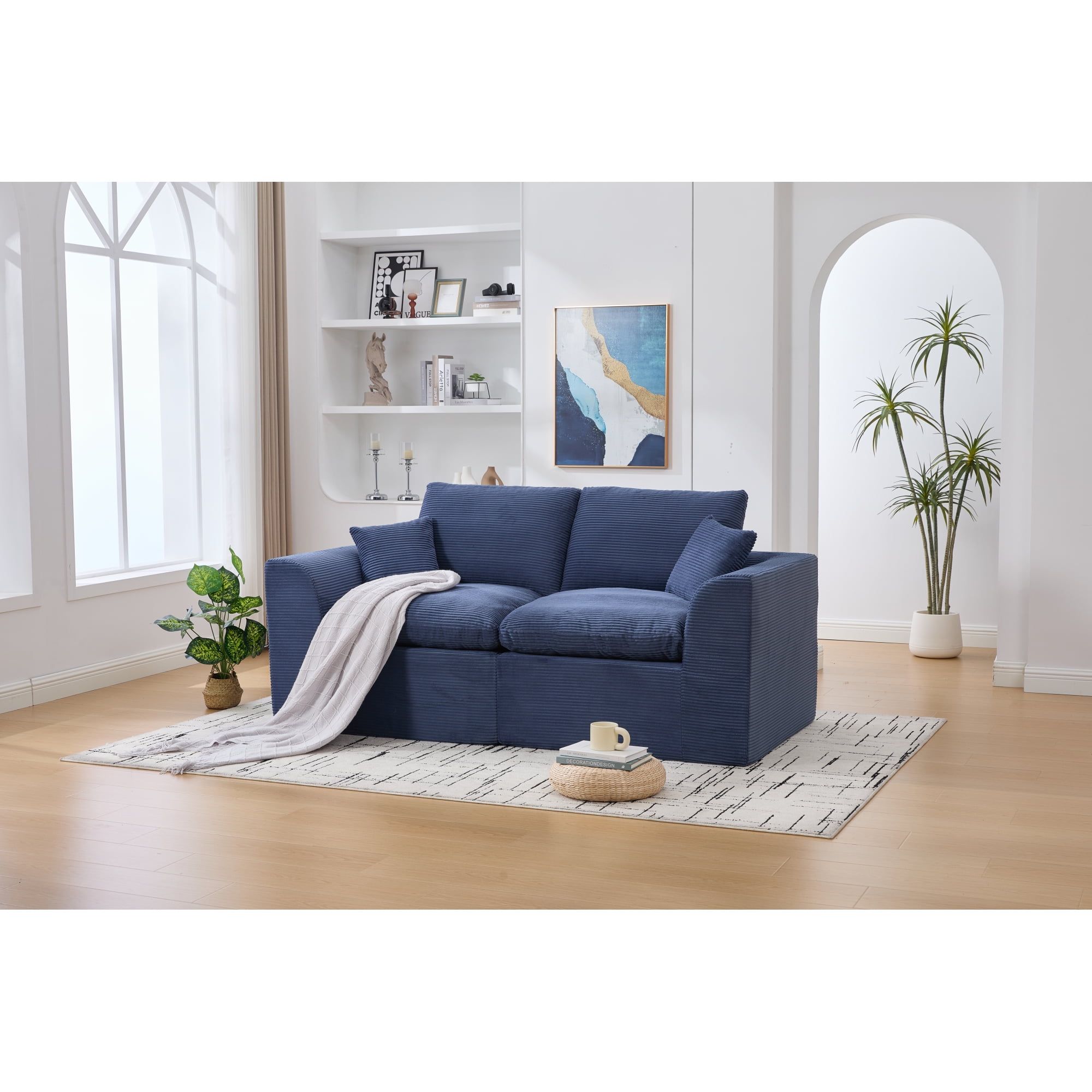 Leumius 80" Cloud Couch,Modern 2 Seater Sofa with Pillow,Upholstered Corduroy Fabric Modern Loveseat for Living Room Bedroom Apartments Dorms,No Assembly Required,Navy Blue