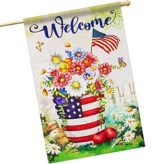 G128 House Flag Patriotic Decoration Welcome USA Patriotic Flower Pot 28"x40"