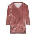 thumbnail image 4 of LEBONYARD Womens Shirts 3/4 Sleeve,Women's Fashion Casual Print V-neck 3/4 Sleeve Top Long Sleeved V-neck Top/Shirt Red S, 4 of 5